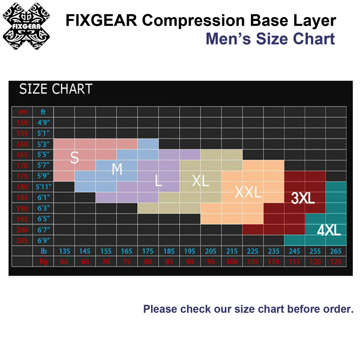 Mens Compression Shirt Size Chart