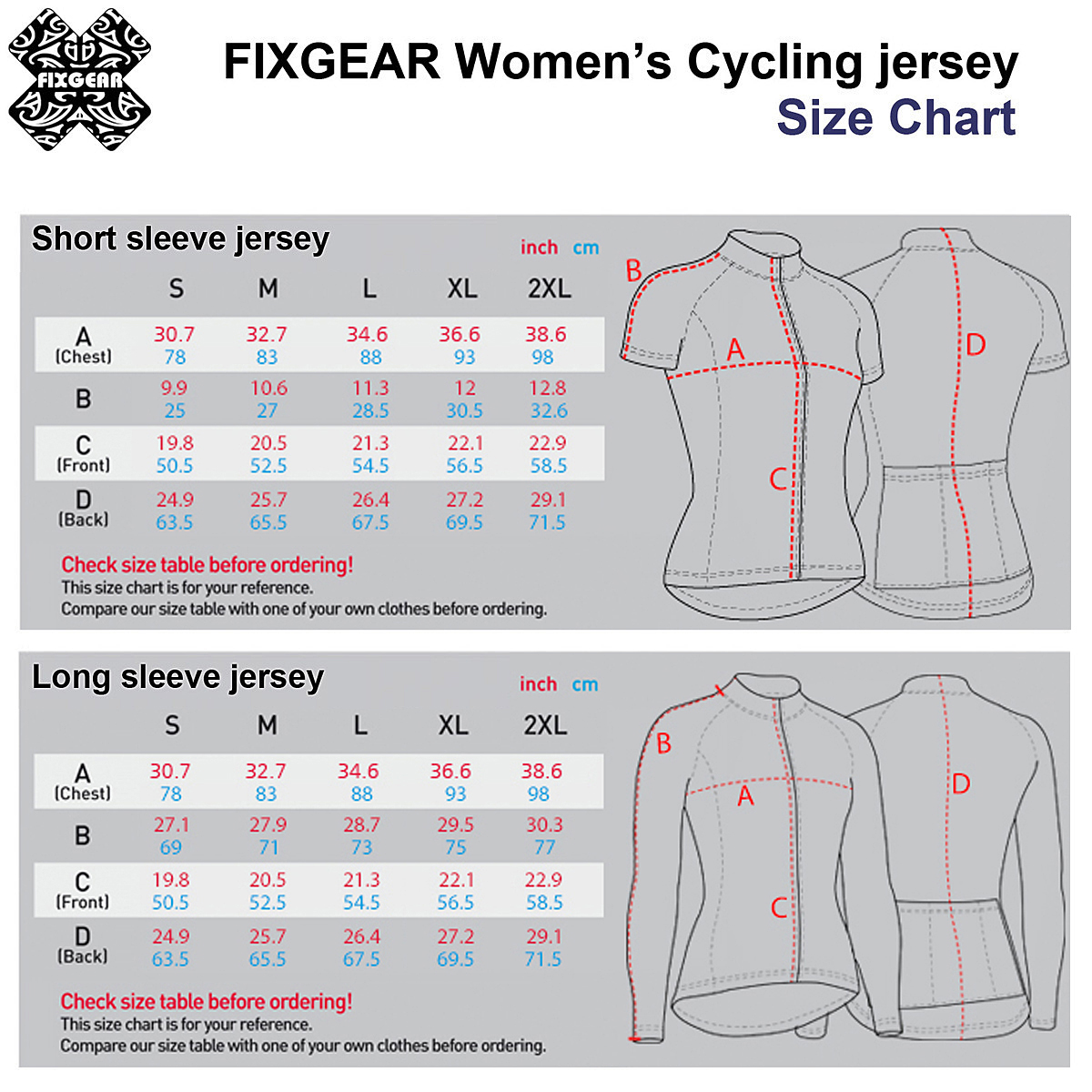 On Field Jersey Size Chart